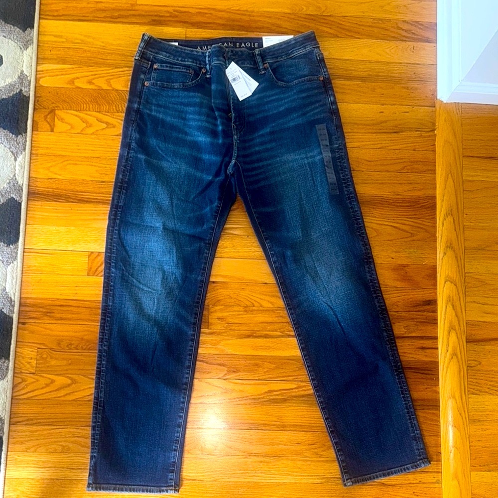 American Eagle Outfitters Blue Relaxed Fit Jeans with Subtle Fading